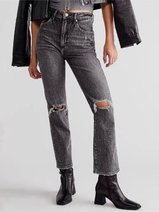 Wrangler Denim - Wrangler Wild West High Rise Straight Leg Distressed Gray Jeans W28 L28